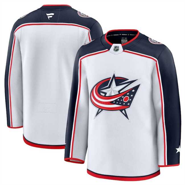 Men%27s Columbus Blue Jackets Custom White 2024-25 Away Stitched Hockey Jersey->customized nhl jersey->Custom Jersey